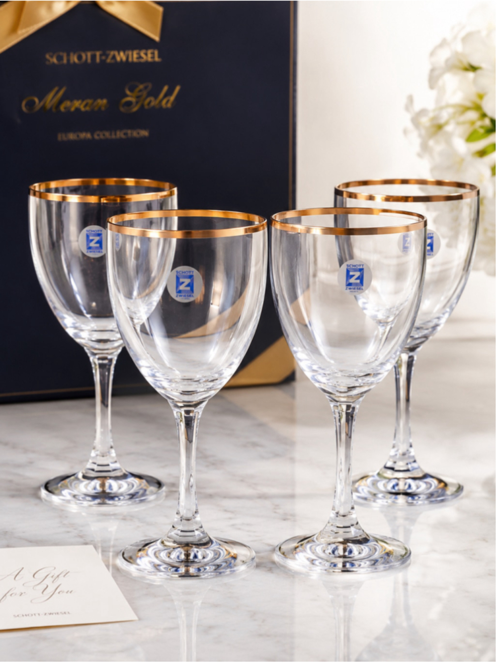 SCHOTT ZWIESEL Meran Gold Crystal Wine Goblets – Set of 4 | Vintage 1972–1987